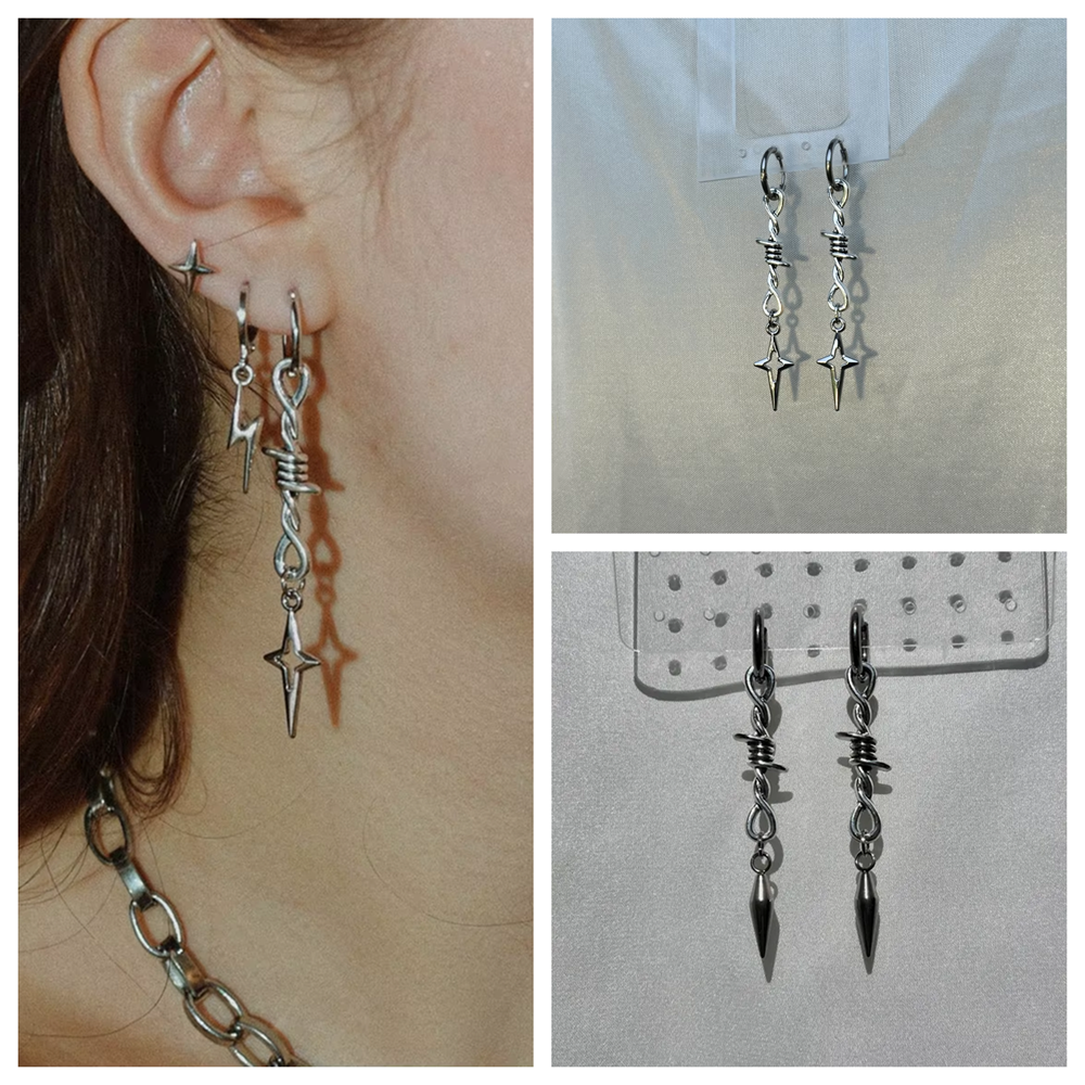 Women'S Fashion Edgy - Grunge Barbed Wire Star Spike Dangle