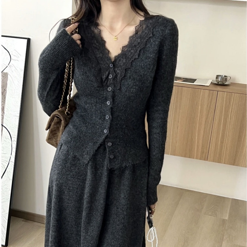 Longline Cardigan Knit - Korean Lace Long-sleeved Knitted Top Cardigan