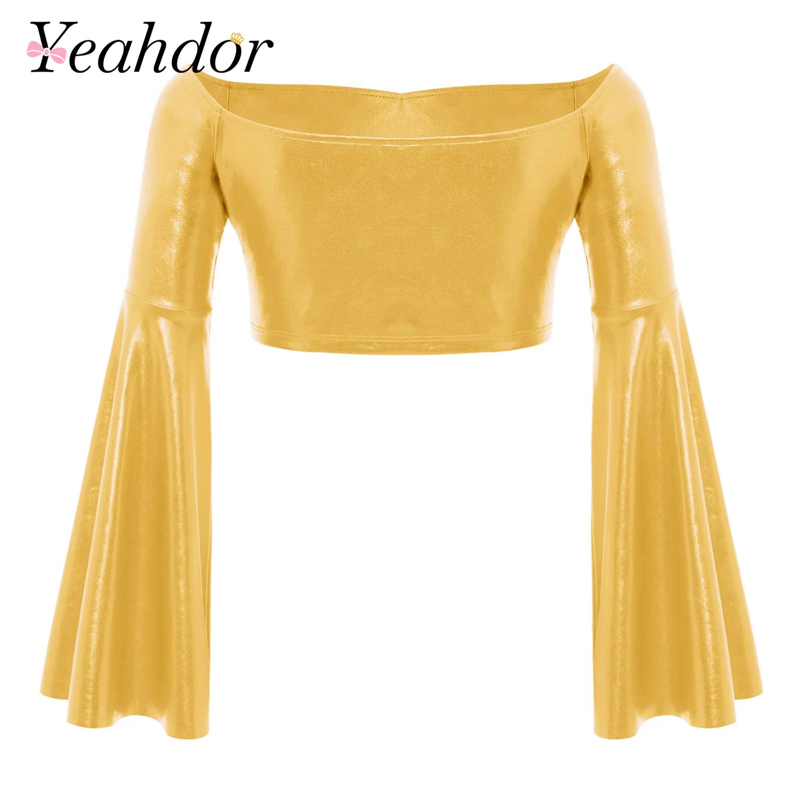 Off Shoulder Top - Children Metallic Ballet Crop Top Disco