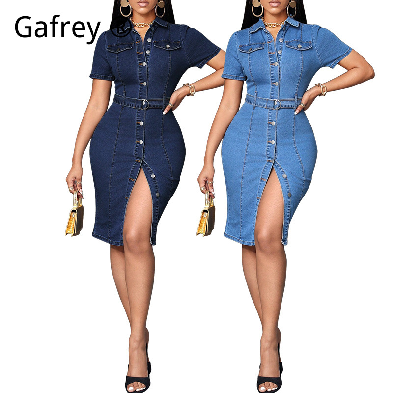 Women Fashion Jeans - Women Denim Midi Dress Stretch Slim