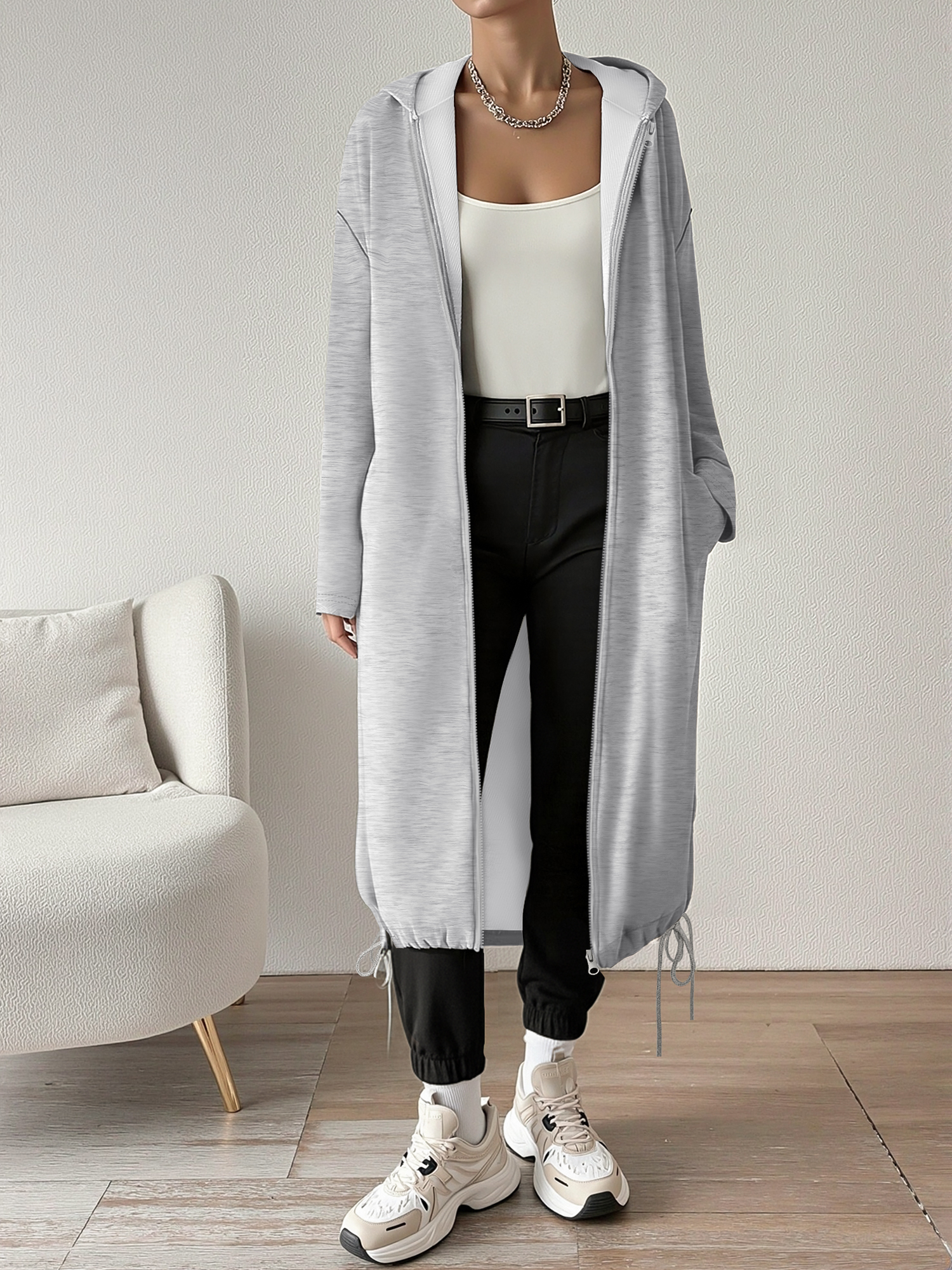 Longline Cardigan Knit - 2026 New Longline Hooded Sweatshirt Coat,