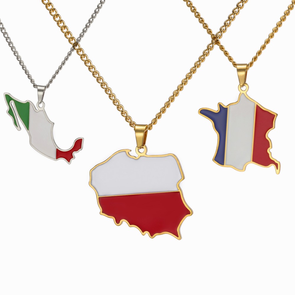Women Fashion Qatar - Dreamtimes Poland France Mexico Map Pendant