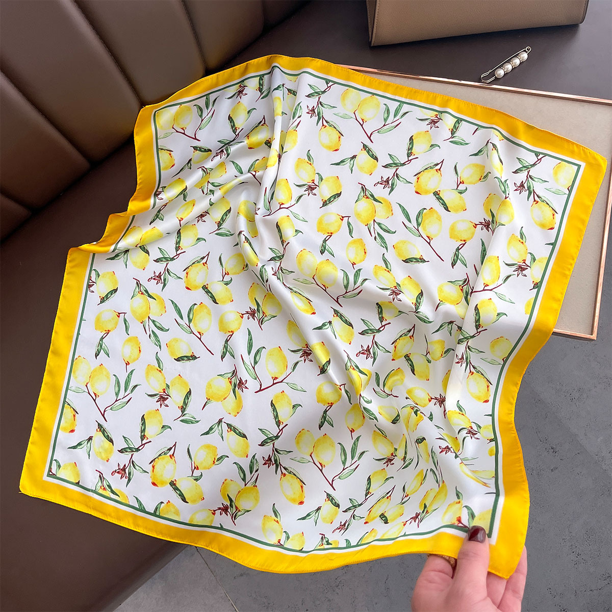 Women Fashion Necktie - 2025 New Yellow Lemon Print Square