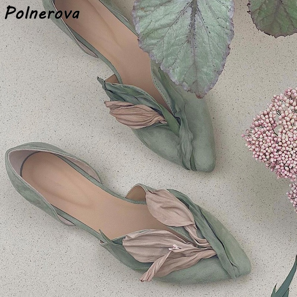 Women'S Fashion For Summer 2025 - Green Pink Bud Pumps Flat Pleated