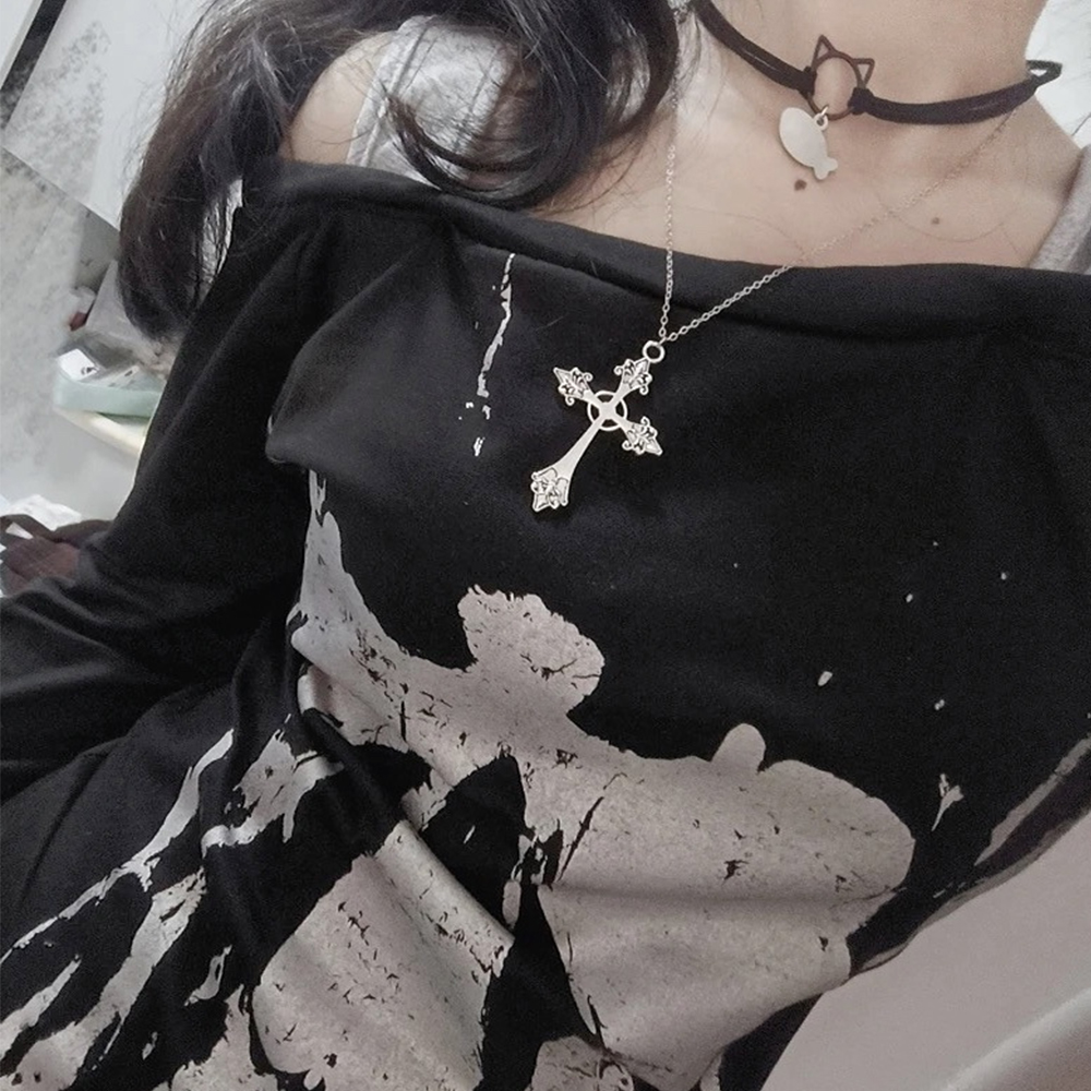 Y2K Fake Two-Piece Retro Top S - Off Shoulder Top ulasan dan harga