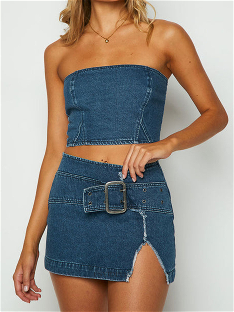 Sexy Denim 2 Piece Sets Women  - Women Fashion Jeans Top ulasan dan harga