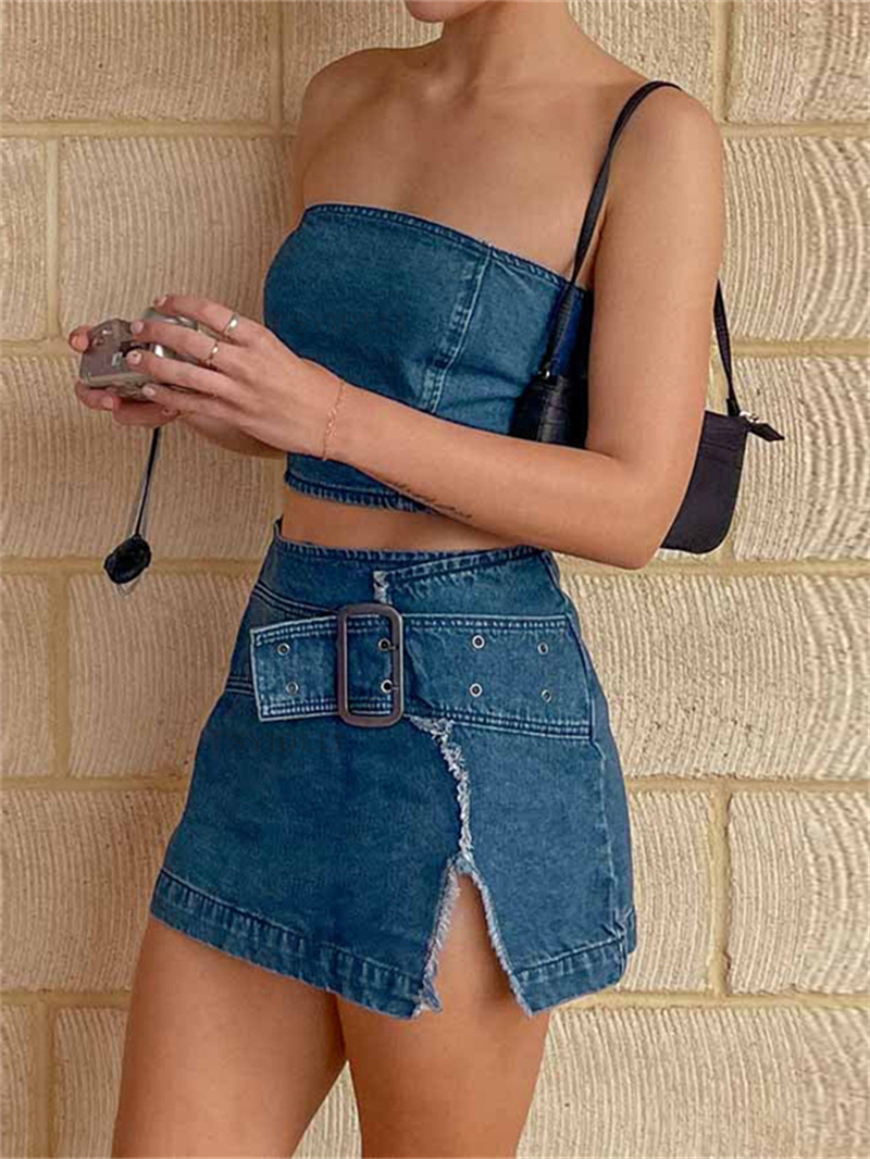 Sexy Denim 2 Piece Sets Women  - Women Fashion Jeans Top ulasan dan harga