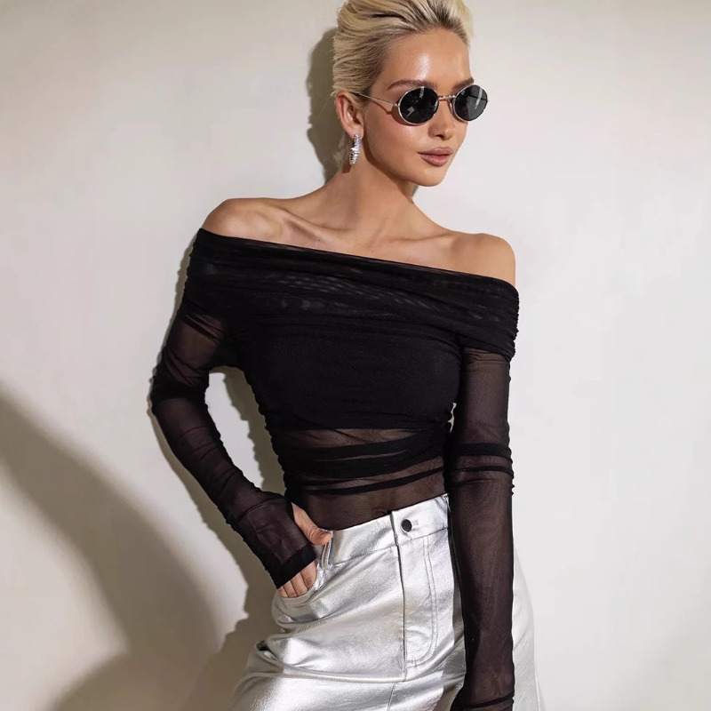 Women  Mesh Off Shoulder Top S - Off Shoulder Top ulasan dan harga