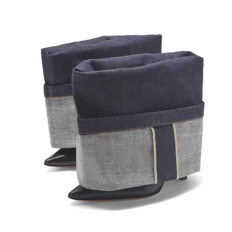 Two Tone Denim Fold Over Slip- - Women Fashion Jeans ulasan dan harga