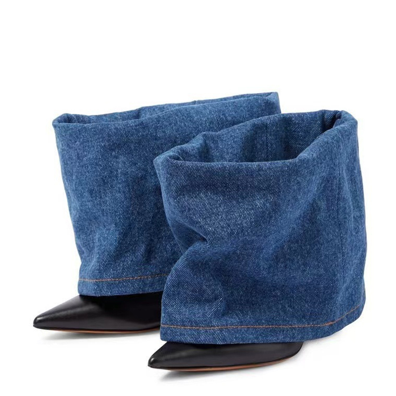 Two Tone Denim Fold Over Slip- - Women Fashion Jeans ulasan dan harga