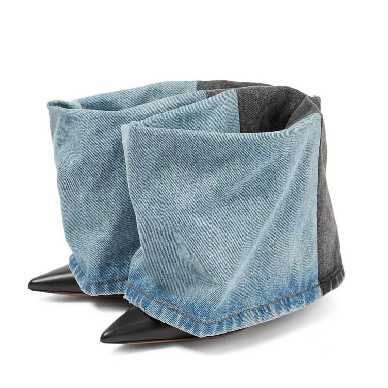 Two Tone Denim Fold Over Slip- - Women Fashion Jeans ulasan dan harga