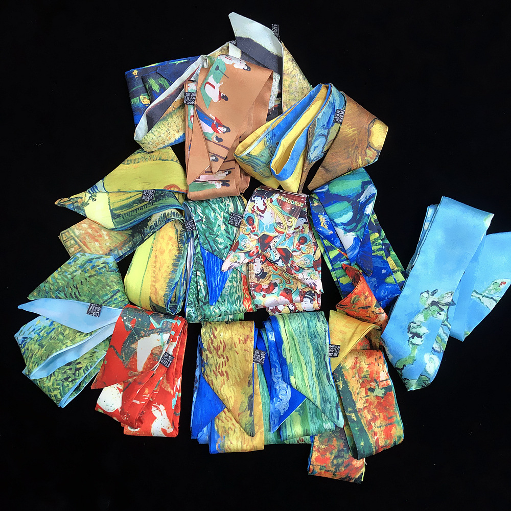 2023 Van Gogh Oil Painting Twi - Women Fashion Necktie ulasan dan harga