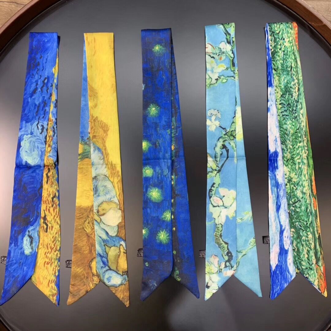 2023 Van Gogh Oil Painting Twi - Women Fashion Necktie ulasan dan harga