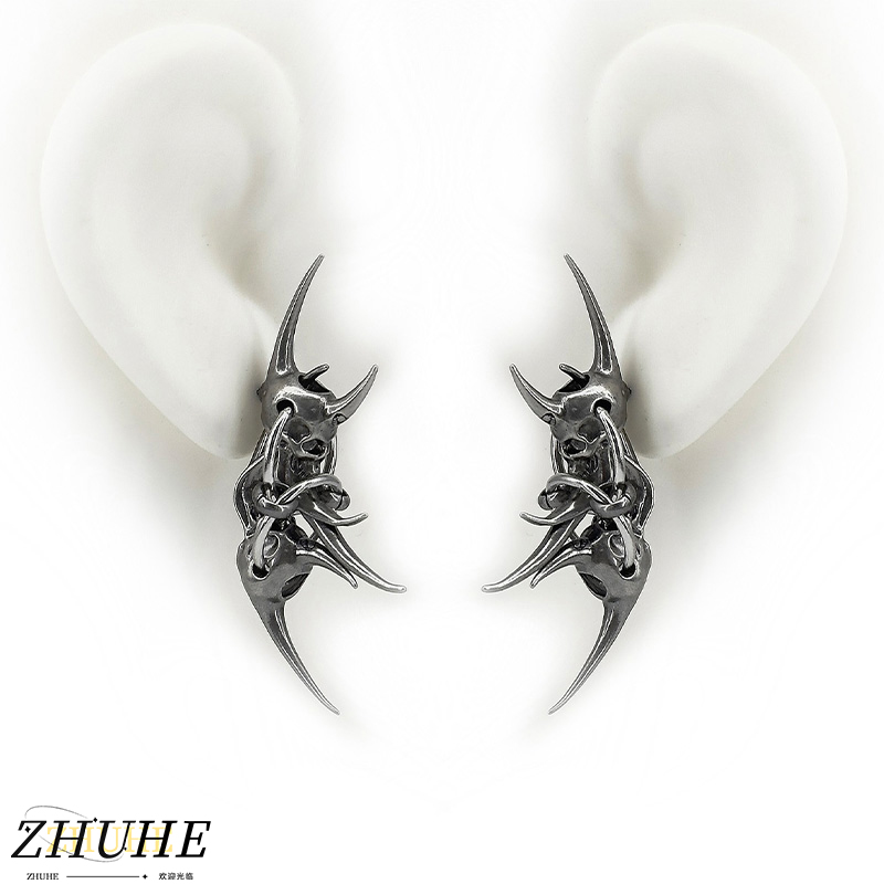 Edgy Demon Horn Skull Earrings - Women'S Fashion Edgy ulasan dan harga