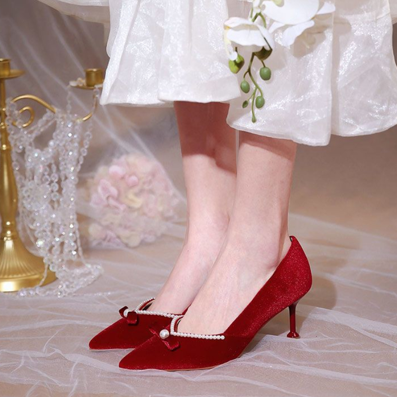 Red High Heel Pearl Ladies Pum - Women'S Fashion Quick Delivery ulasan dan harga