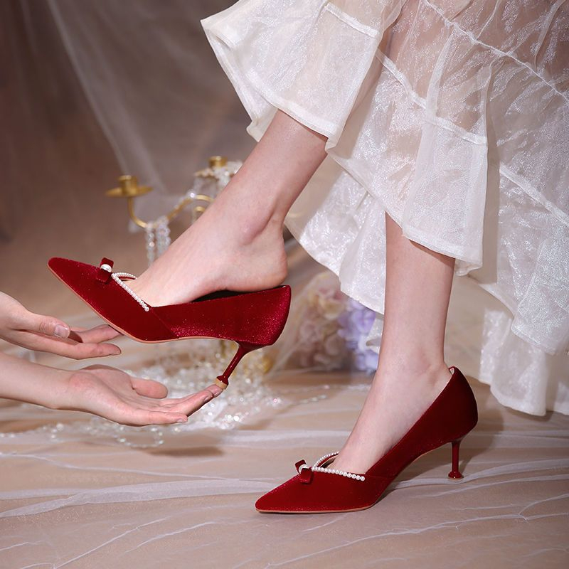 Red High Heel Pearl Ladies Pum - Women'S Fashion Quick Delivery ulasan dan harga