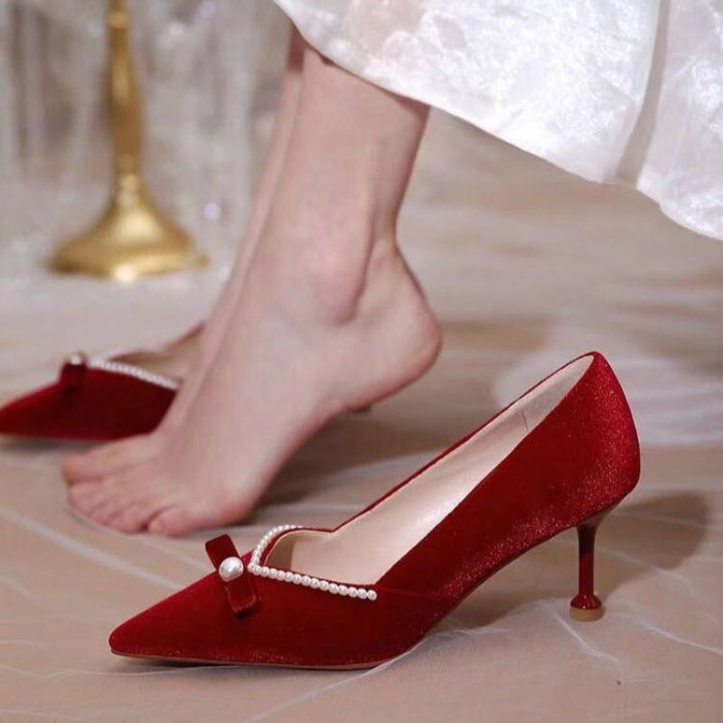 Red High Heel Pearl Ladies Pum - Women'S Fashion Quick Delivery ulasan dan harga