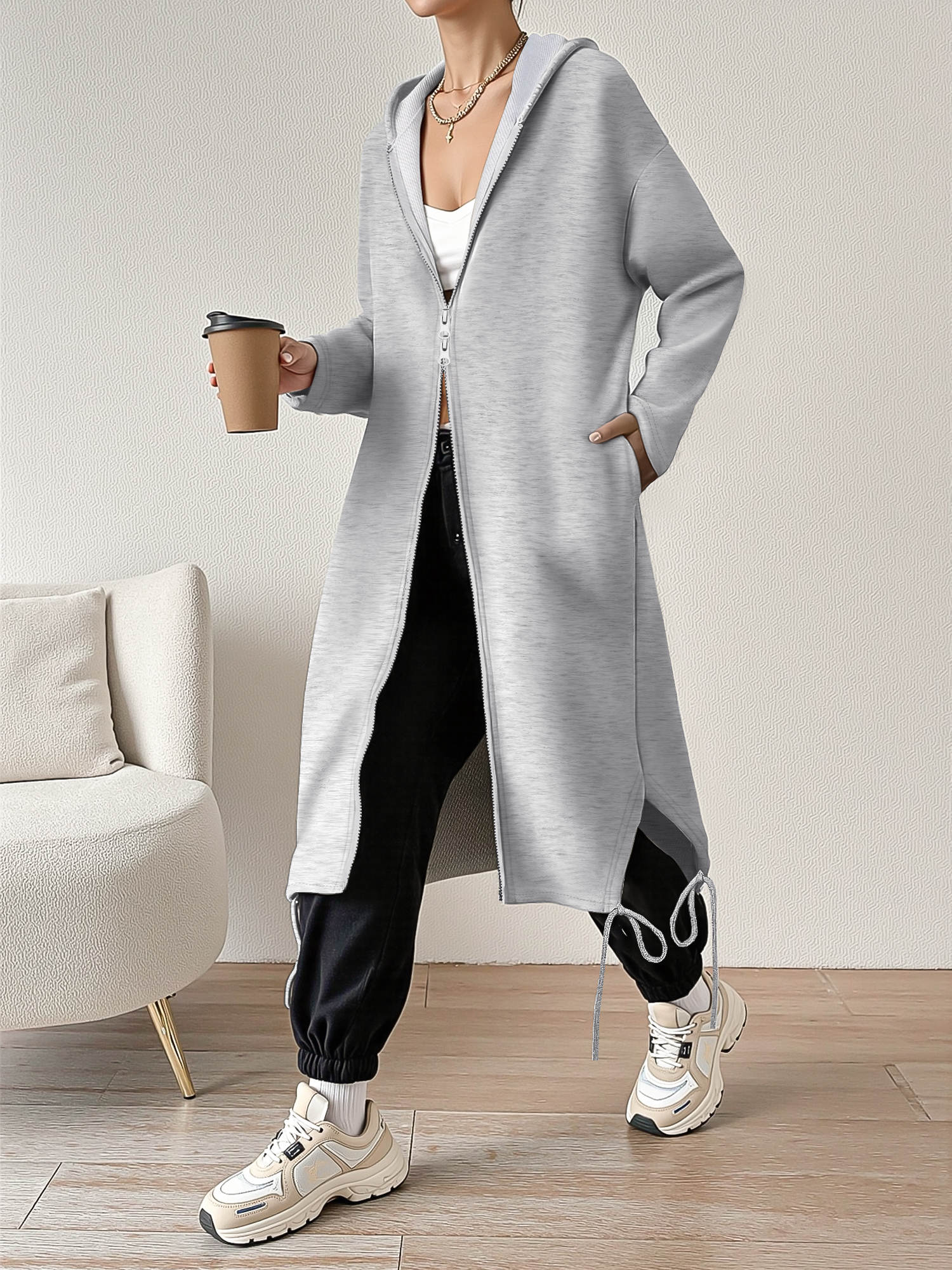 2026 New Longline Hooded Sweat - Longline Cardigan Knit ulasan dan harga