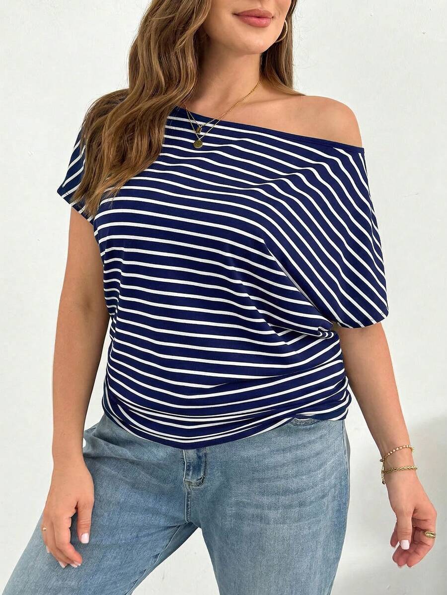 Off Shoulder Striped Short Sle - Off Shoulder Top ulasan dan harga