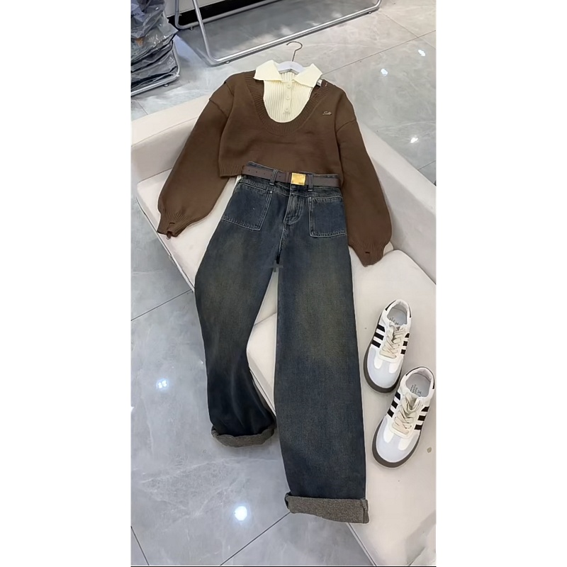 Slimming Short Knitted Top And - Women Fashion Jeans Top ulasan dan harga