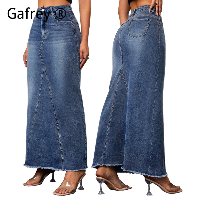 Women Denim Midi Skirt High Wa - Women Fashion Jeans ulasan dan harga