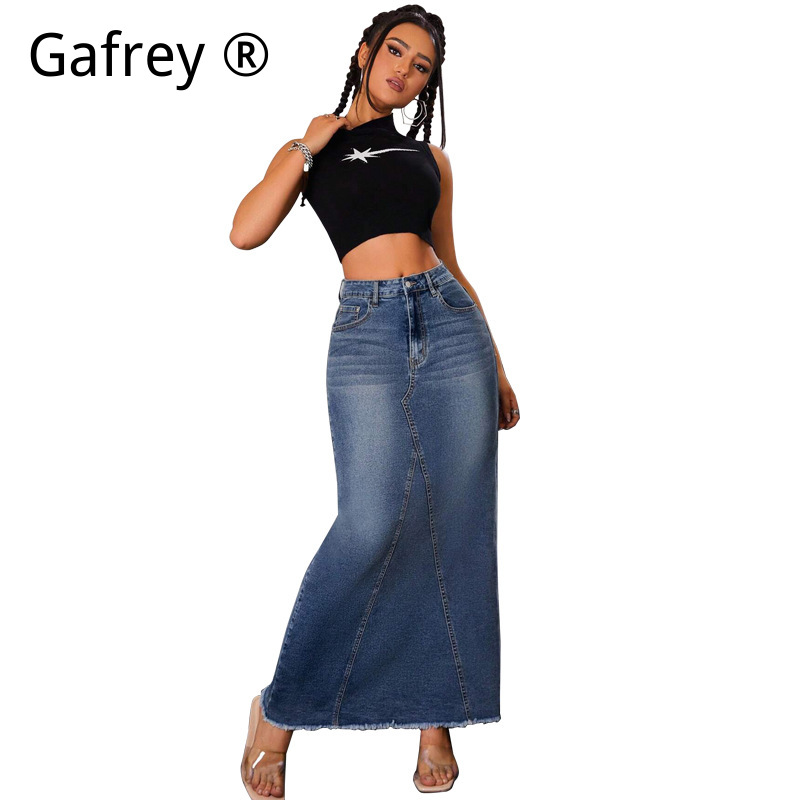 Women Denim Midi Skirt High Wa - Women Fashion Jeans ulasan dan harga