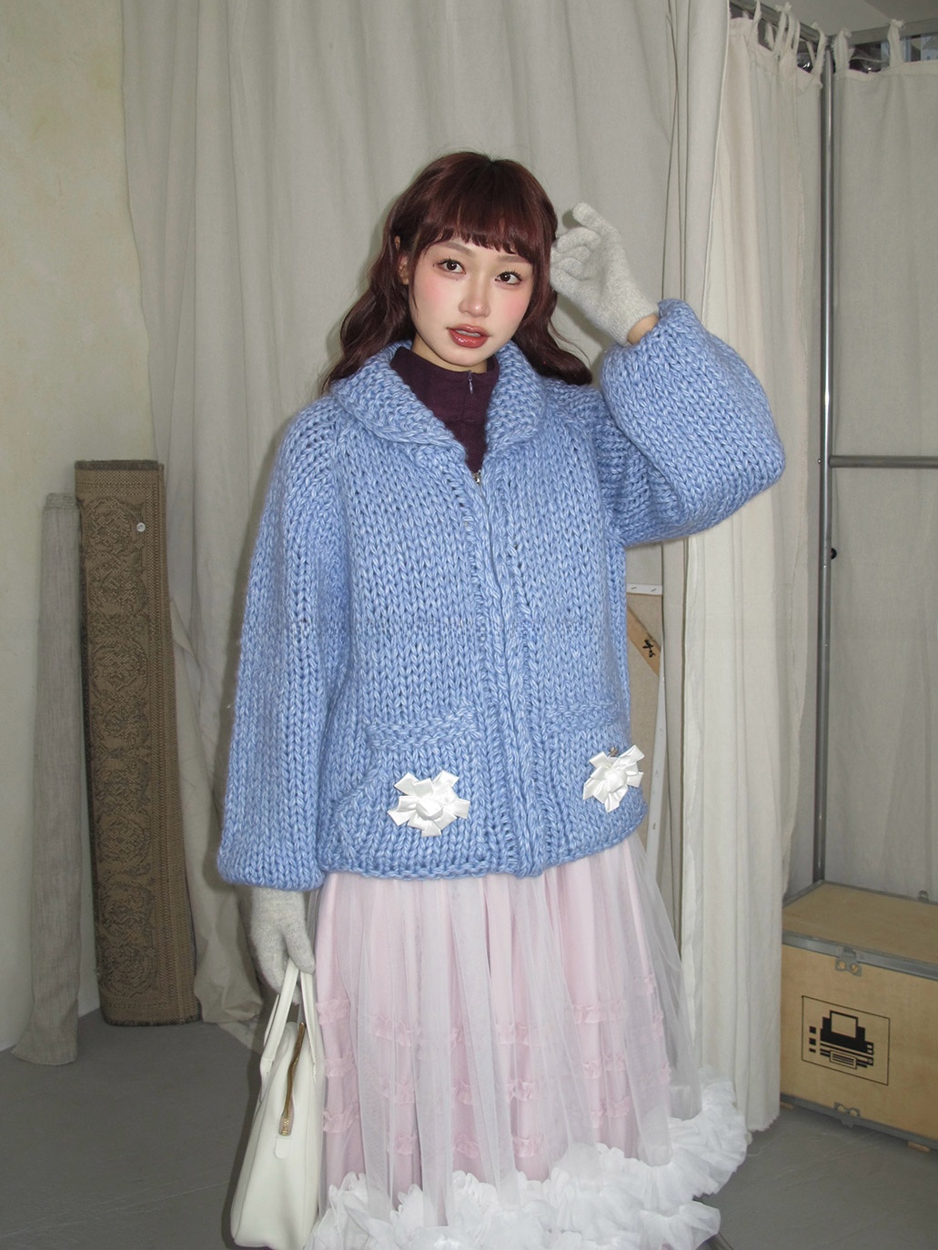 Korean Style Lazy Feel Handmad - Longline Cardigan Knit ulasan dan harga