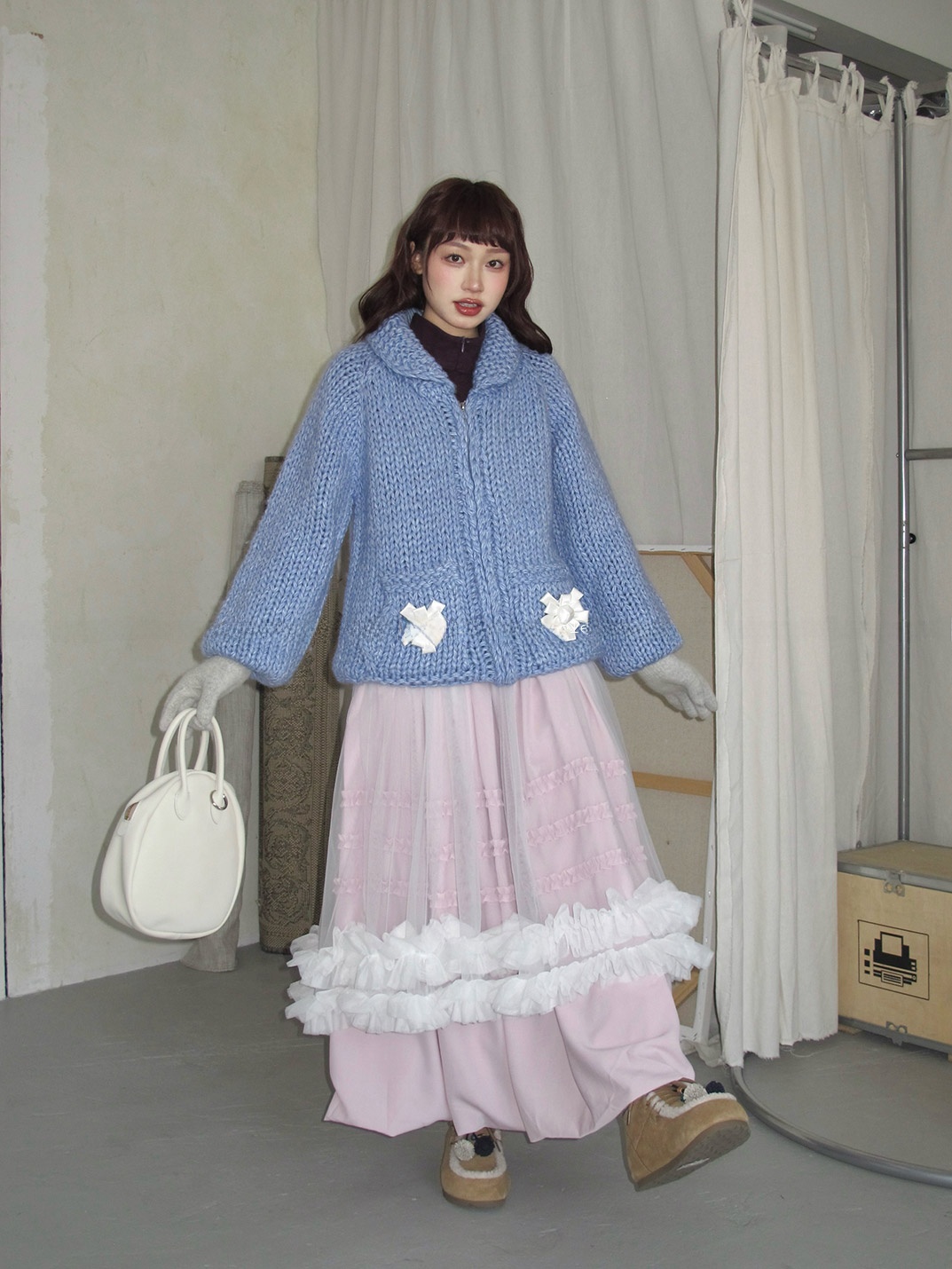 Korean Style Lazy Feel Handmad - Longline Cardigan Knit ulasan dan harga