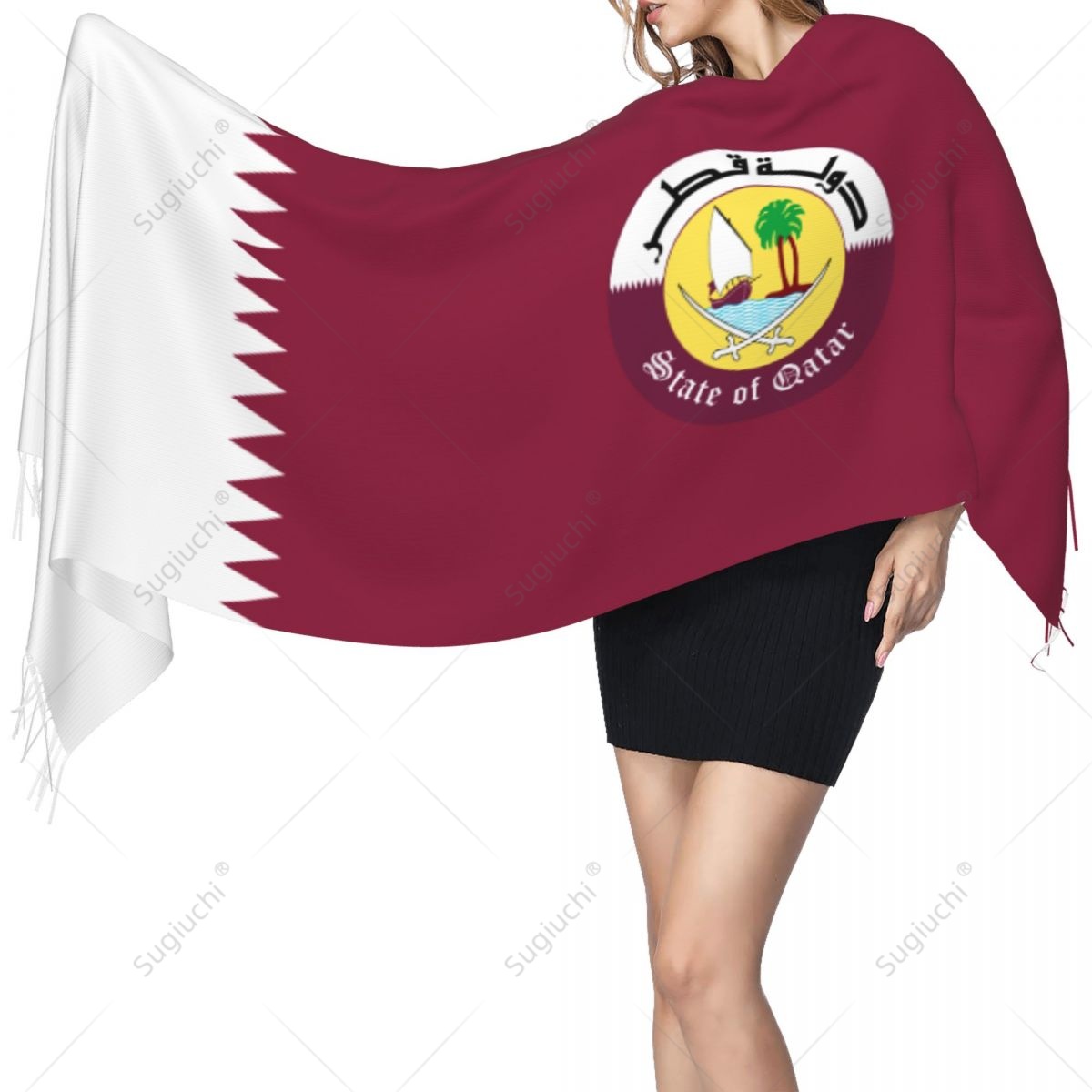 Qatar Emblem Flag Scarf Pashmi - Women Fashion Qatar ulasan dan harga