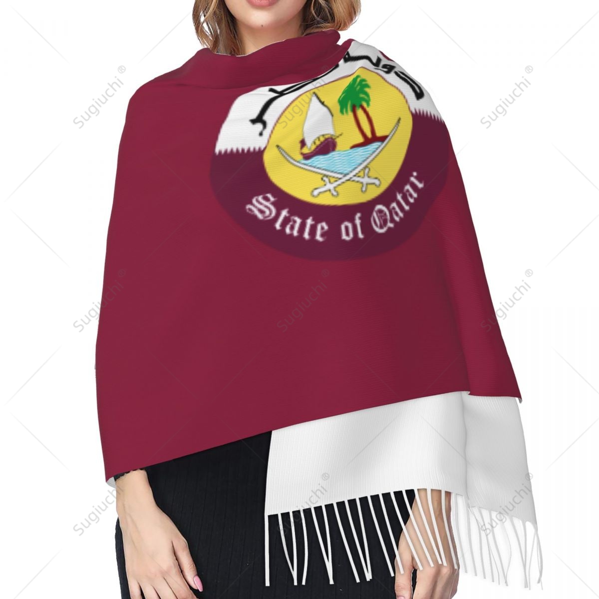 Qatar Emblem Flag Scarf Pashmi - Women Fashion Qatar ulasan dan harga