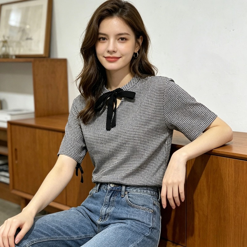 New Vintage Summer Plaid Bow T - Women Fashion Necktie ulasan dan harga