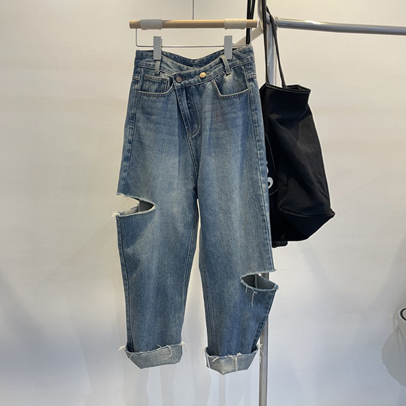 Summer Women Ripped Jeans High - Women Fashion Jeans ulasan dan harga