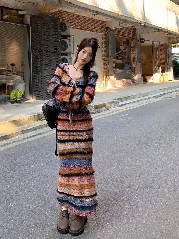 Vintage Striped Knit Cardigan  - Longline Cardigan Knit ulasan dan harga