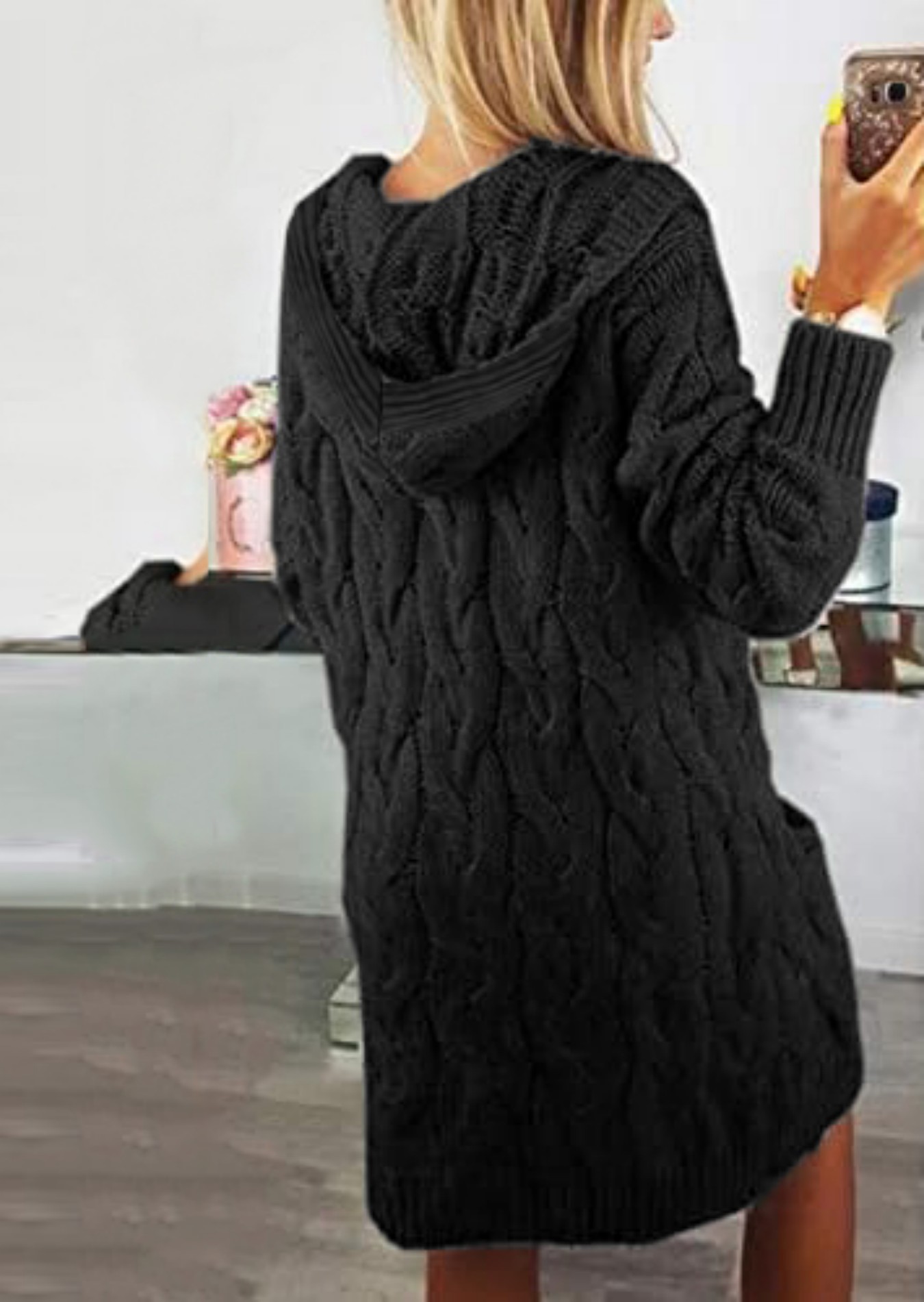 Women's Black Oversized Cable  - Longline Cardigan Knit ulasan dan harga