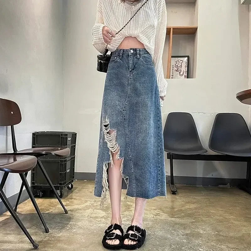 Women's Denim Skirt High Waist - Women Fashion Jeans ulasan dan harga