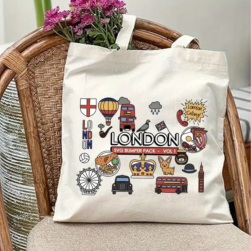 London UK Graphic Canvas Tote  - Women Fashion Uk ulasan dan harga