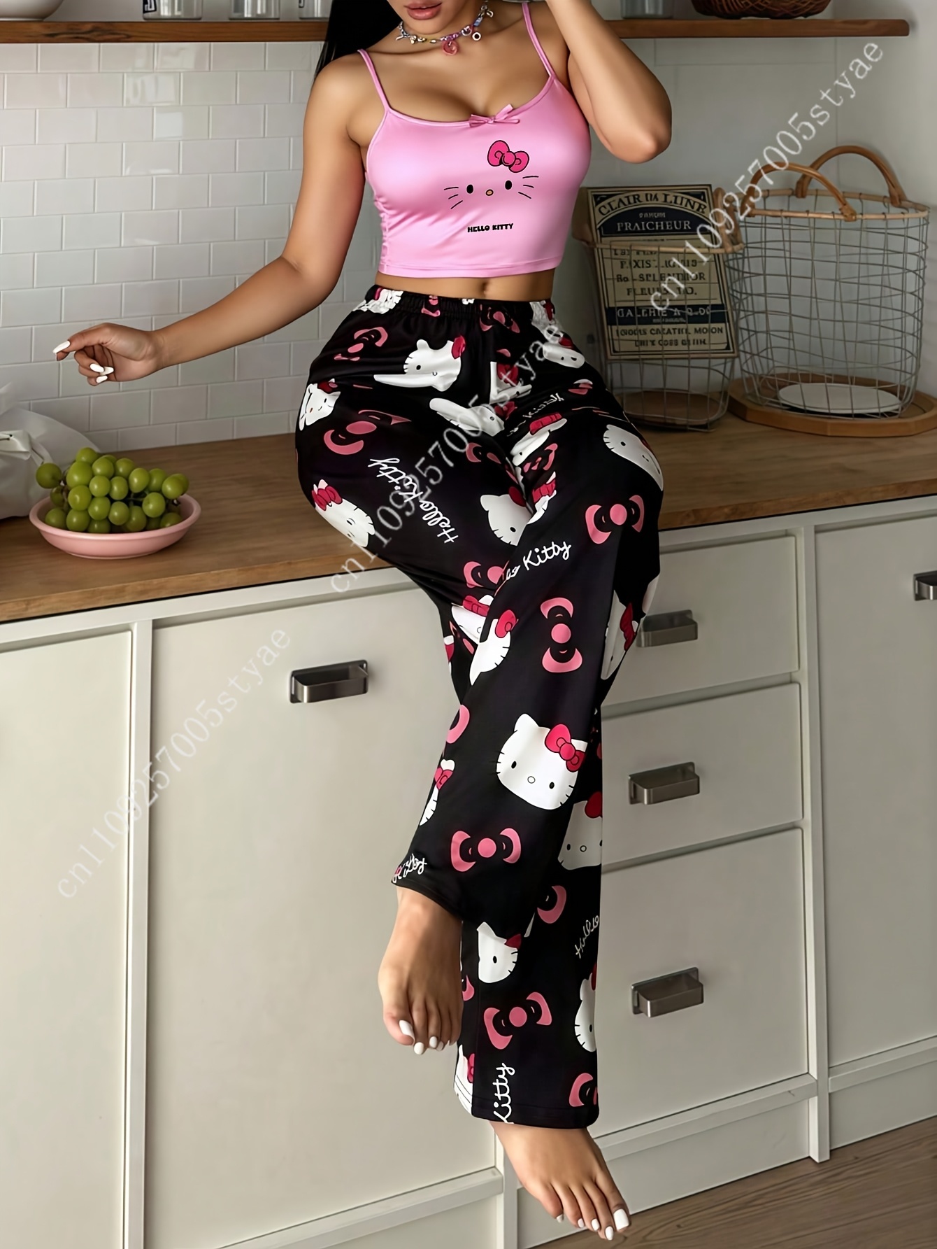 2pcs Sanrio Hello Kitty Pajama - Off Shoulder Top ulasan dan harga
