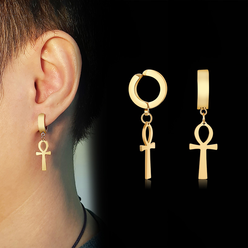 Gold Color Ankh Cross Earrings - Women Fashion Egypt ulasan dan harga