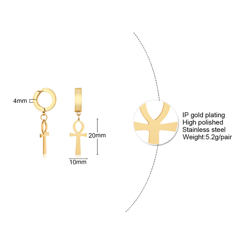 Gold Color Ankh Cross Earrings - Women Fashion Egypt ulasan dan harga