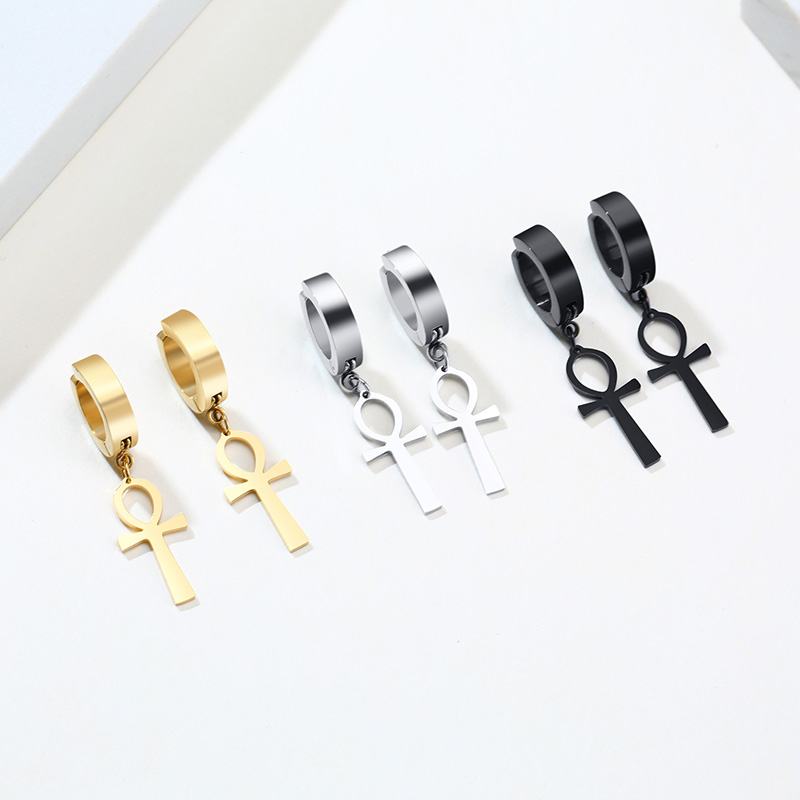 Gold Color Ankh Cross Earrings - Women Fashion Egypt ulasan dan harga