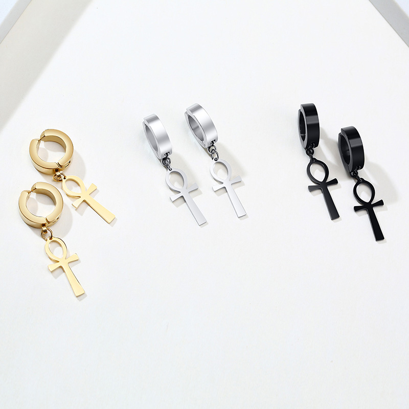 Gold Color Ankh Cross Earrings - Women Fashion Egypt ulasan dan harga